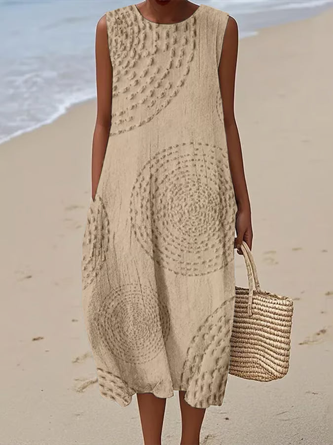 Maelle | Lange Mouwloze Jurk met Textuurpatroon