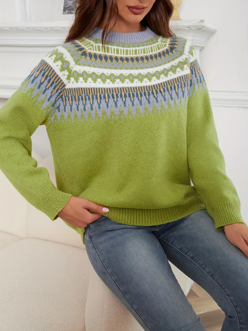 Bold Geo Pattern Sweater met Retro Stijl