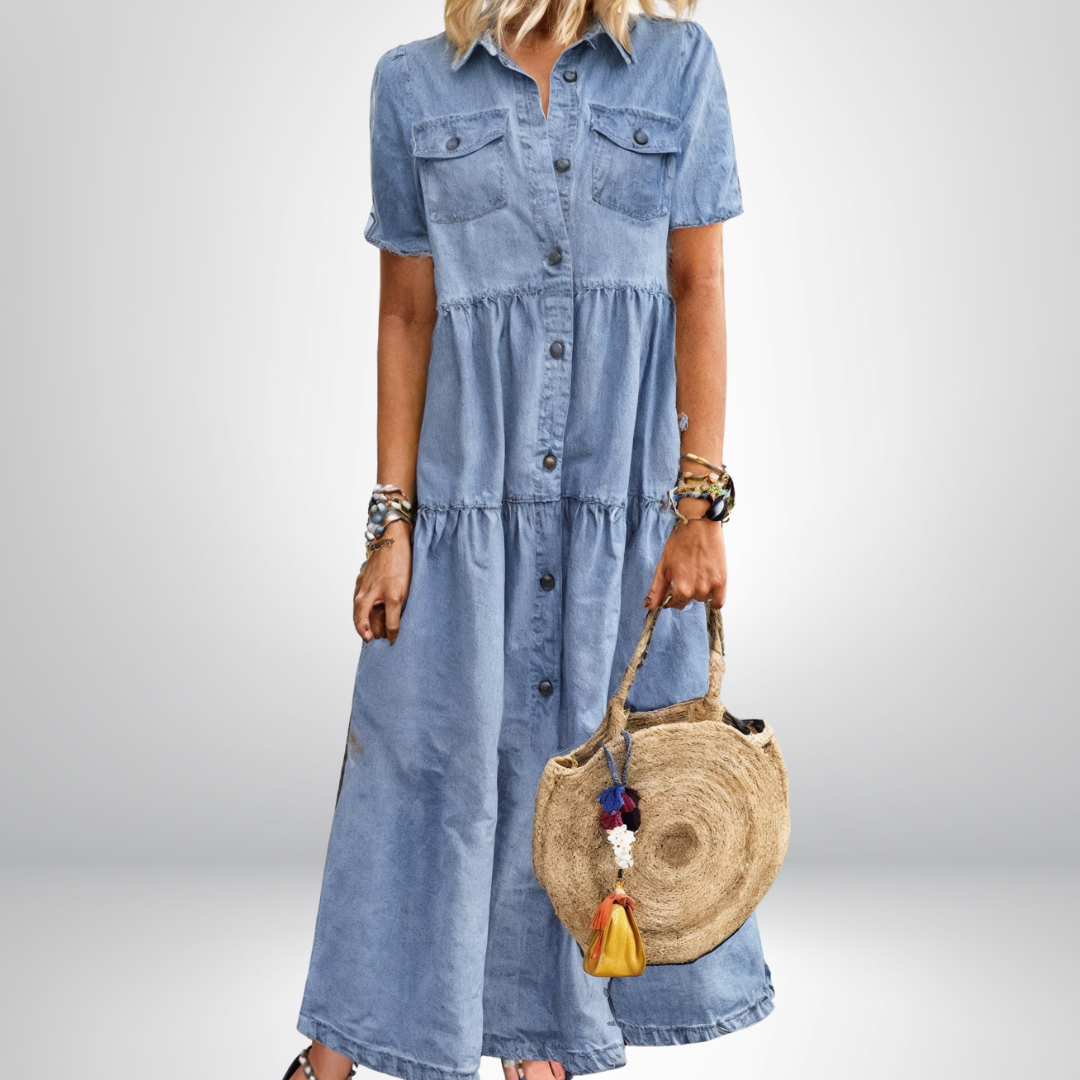 Sofia® | Zachte Denim Jurk met Knopen