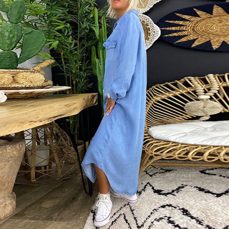Sofia™ | Lange Mouwen Maxijurk in Denim