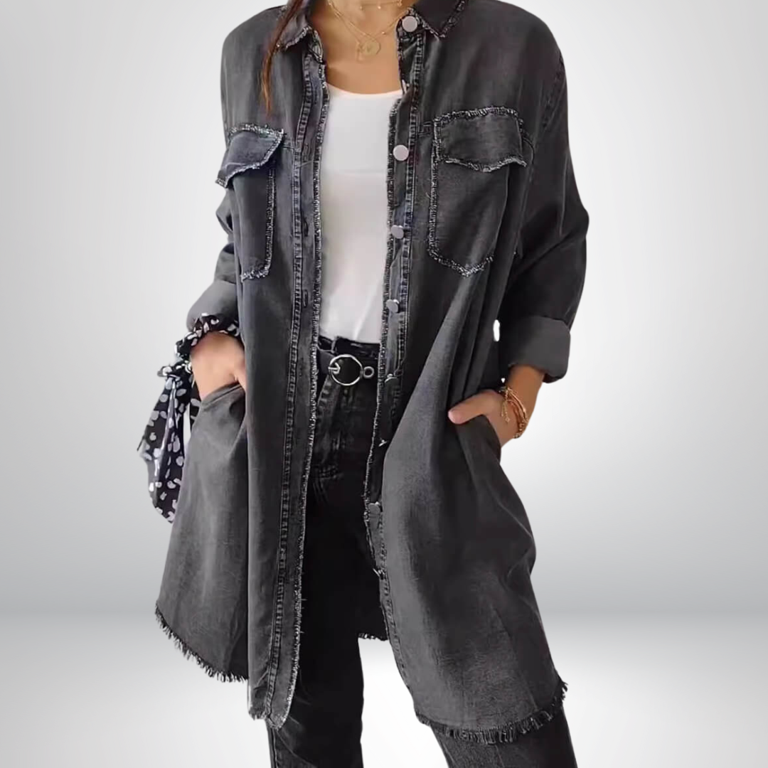 Sofia® | Stijlvolle en Veelzijdige Lange Denimjas met Kraag