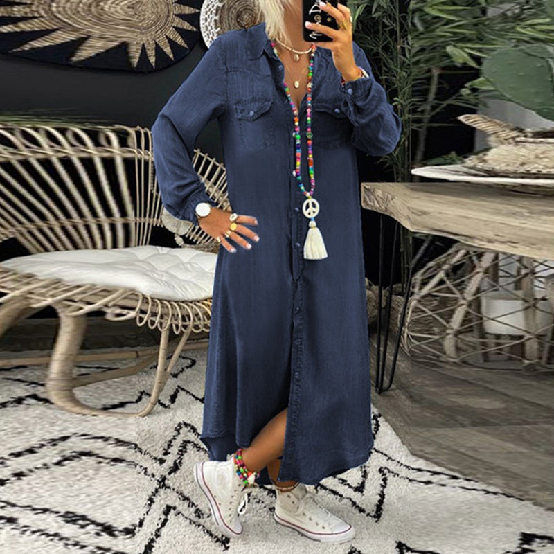 Sofia™ | Lange Mouwen Maxijurk in Denim