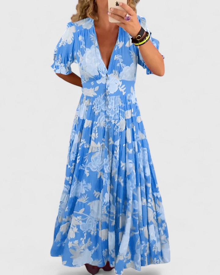 Minelda | Elegante Bloemen V-hals Jurk