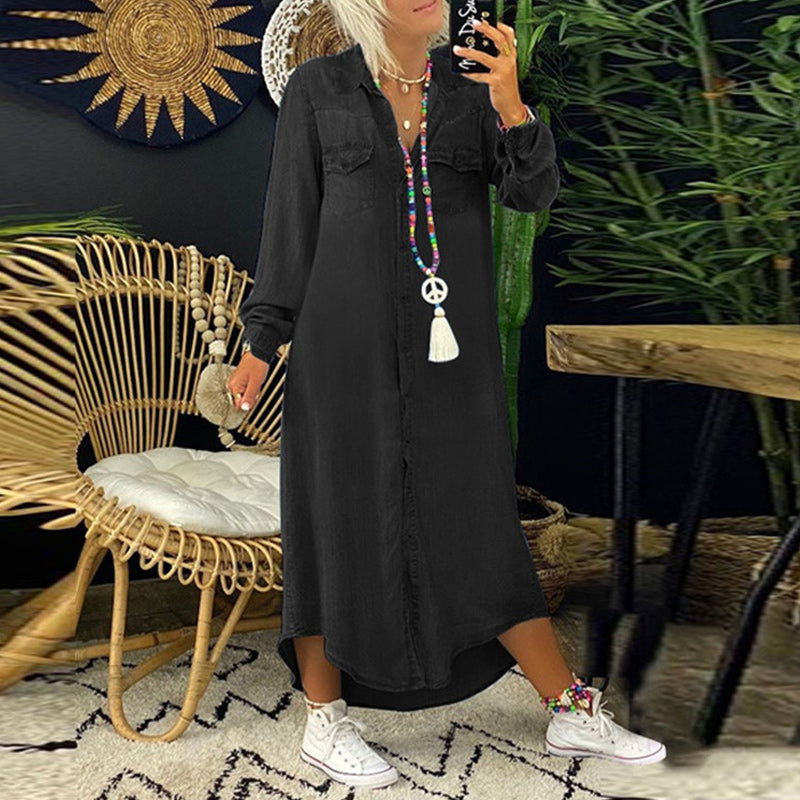 Sofia™ | Lange Mouwen Maxijurk in Denim