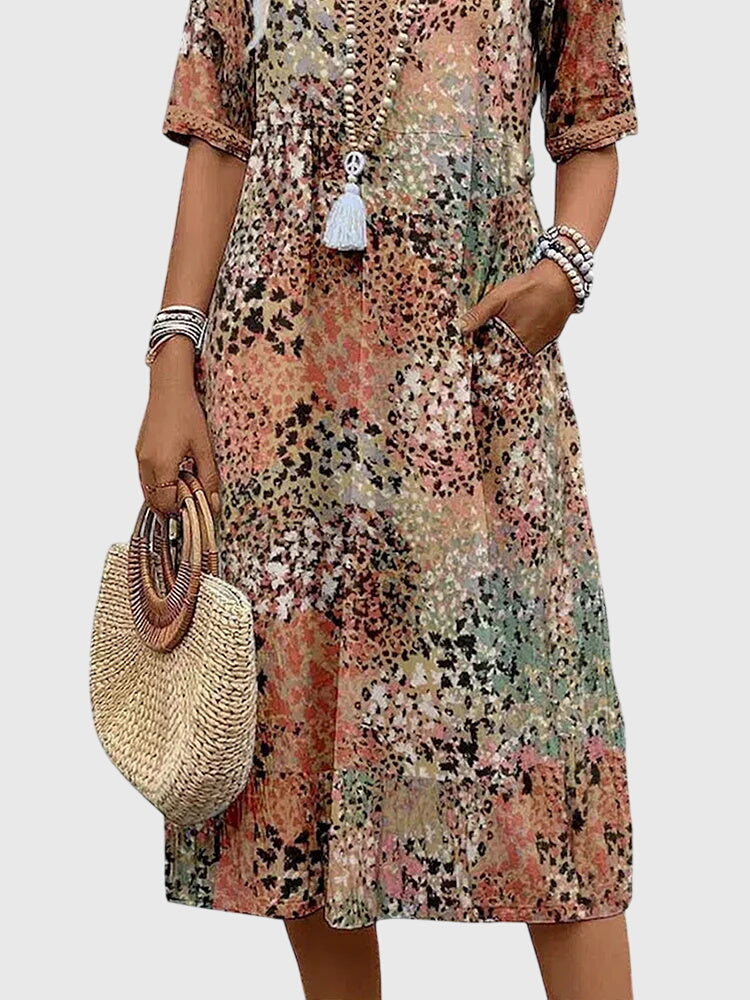 Bella | Elegante Bloemen Midi Jurk