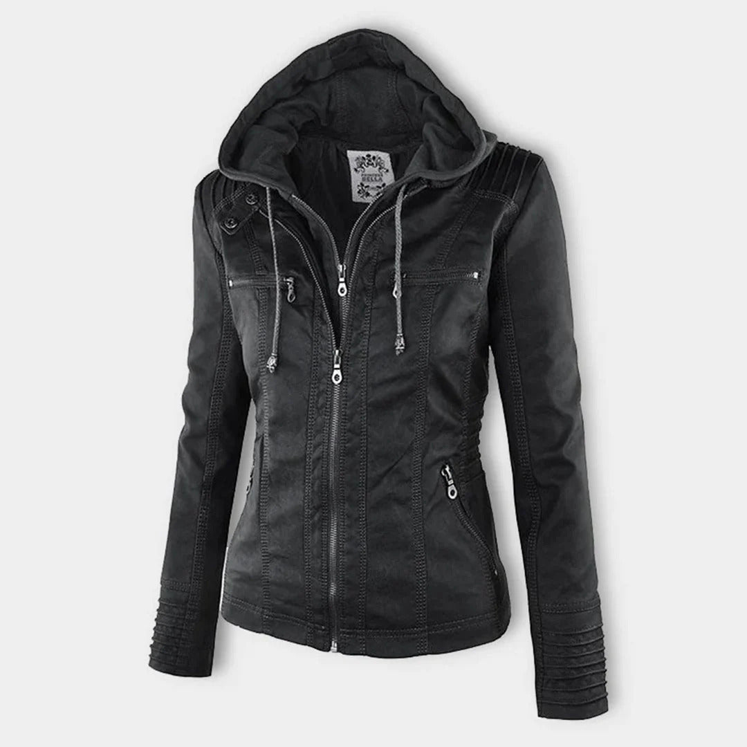 Ivory™ | Weerbestendige Dames Leren Jas met Capuchon
