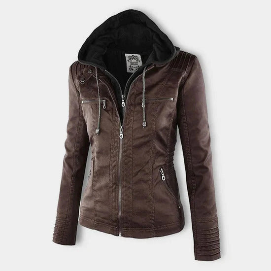 Ivory™ | Weerbestendige Dames Leren Jas met Capuchon