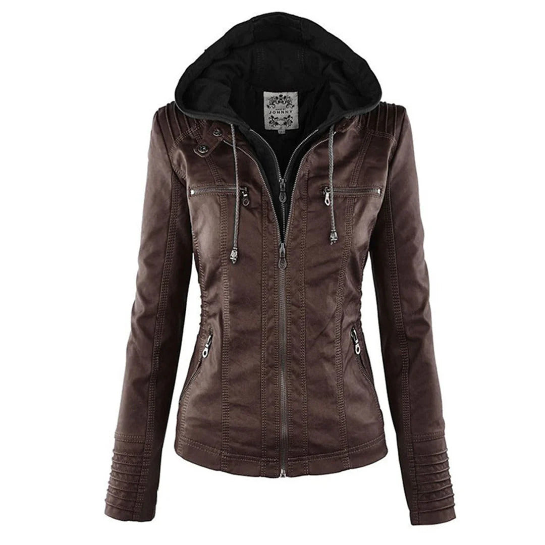 Ivory™ | Weerbestendige Dames Leren Jas met Capuchon