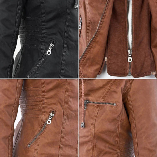 Ivory™ | Weerbestendige Dames Leren Jas met Capuchon