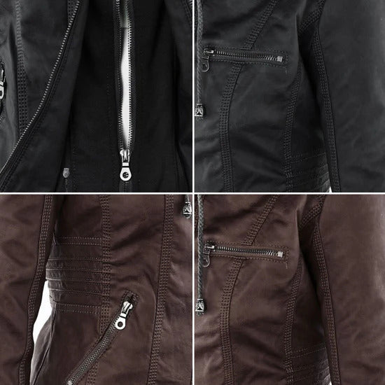 Ivory™ | Weerbestendige Dames Leren Jas met Capuchon
