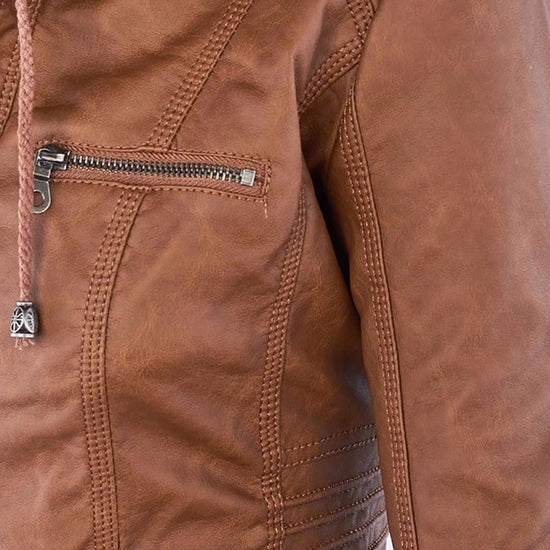 Ivory™ | Weerbestendige Dames Leren Jas met Capuchon