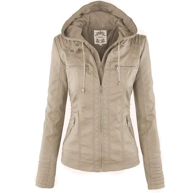 Ivory™ | Weerbestendige Dames Leren Jas met Capuchon