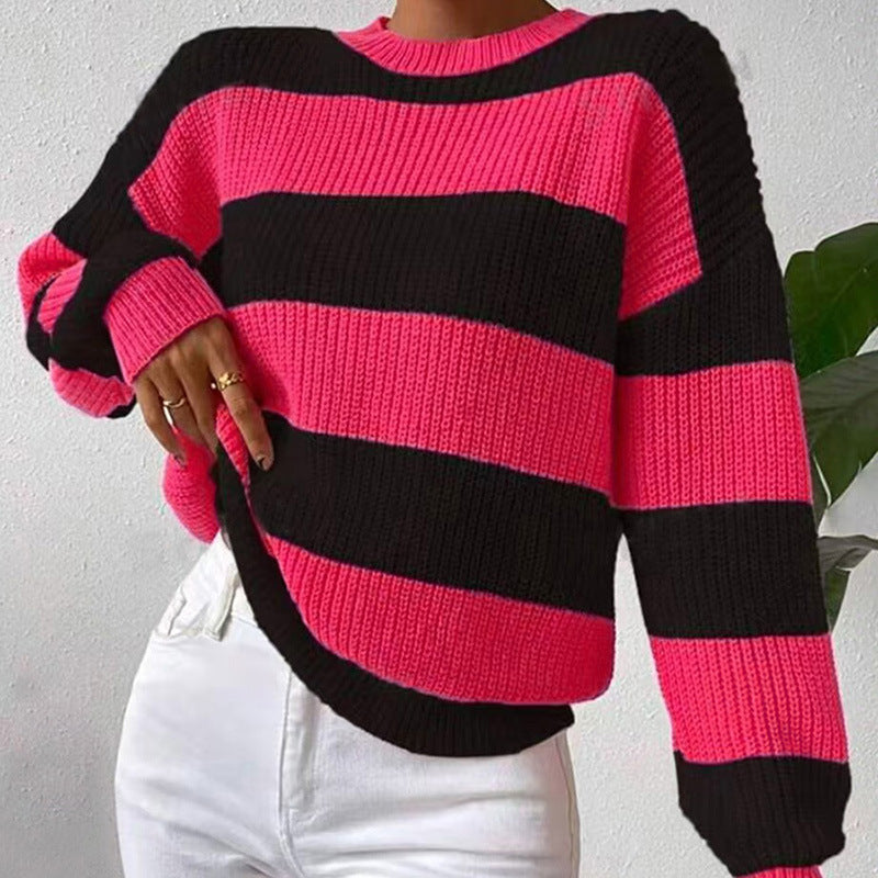 Dames Gestreepte Lange Mouwen Crew Neck Trui