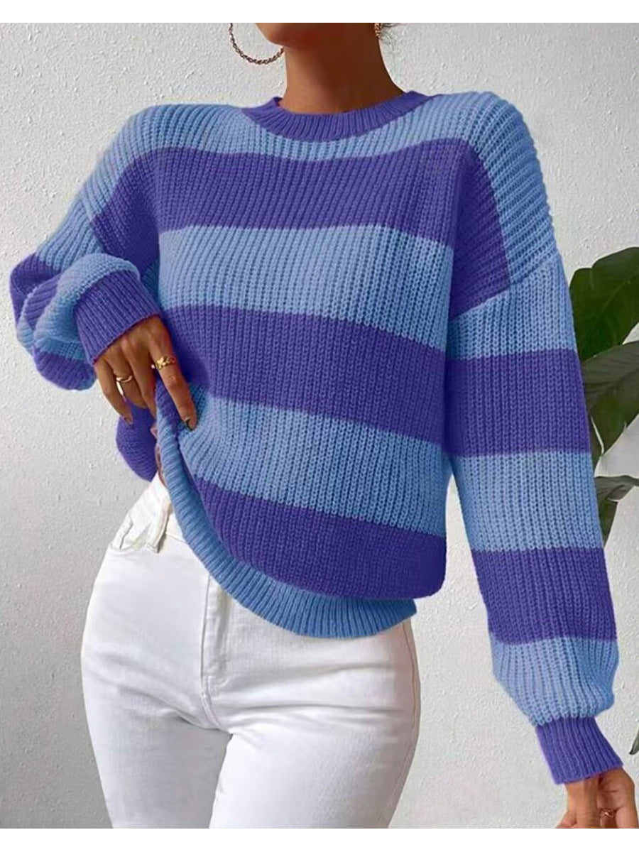 Dames Gestreepte Lange Mouwen Crew Neck Trui