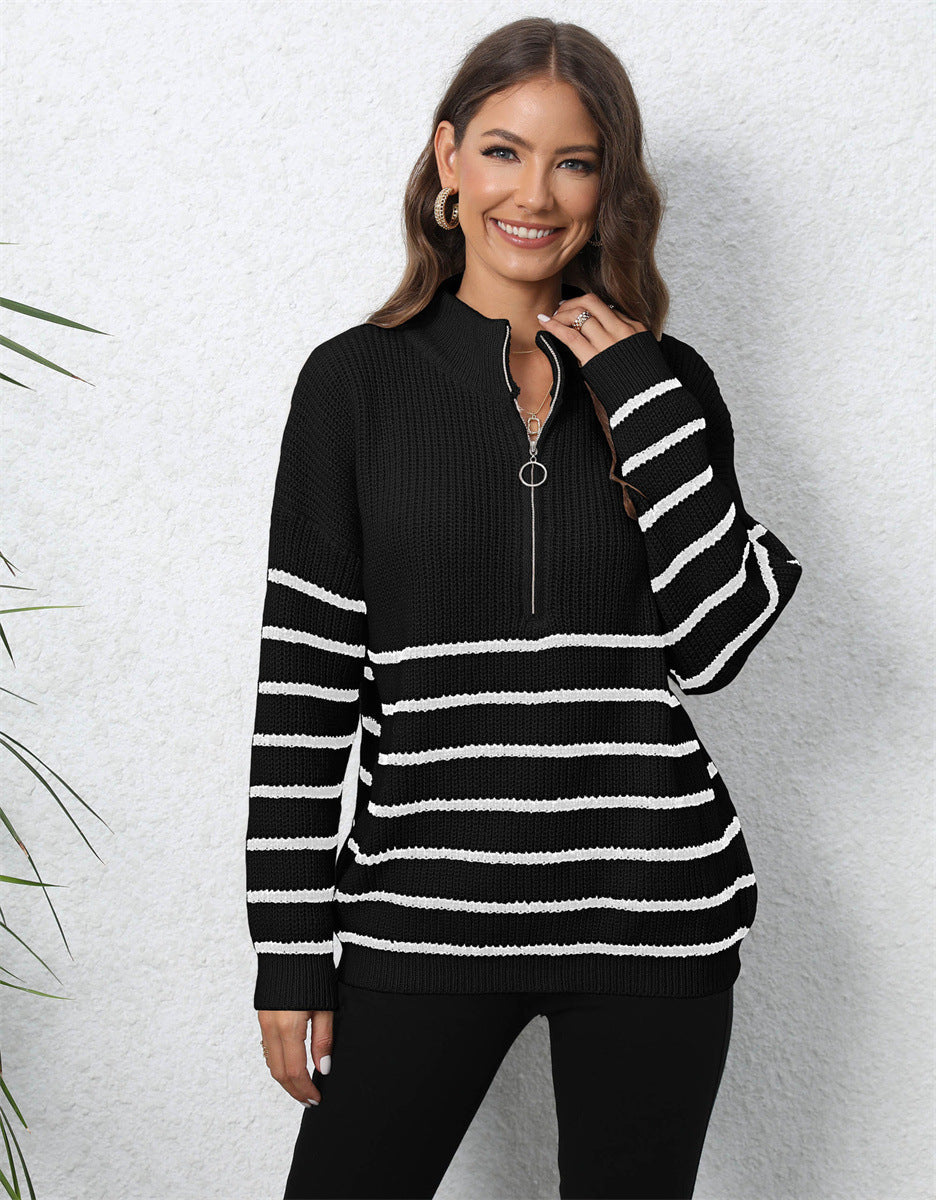 Mock Neck Langermet Zip-Up Trui