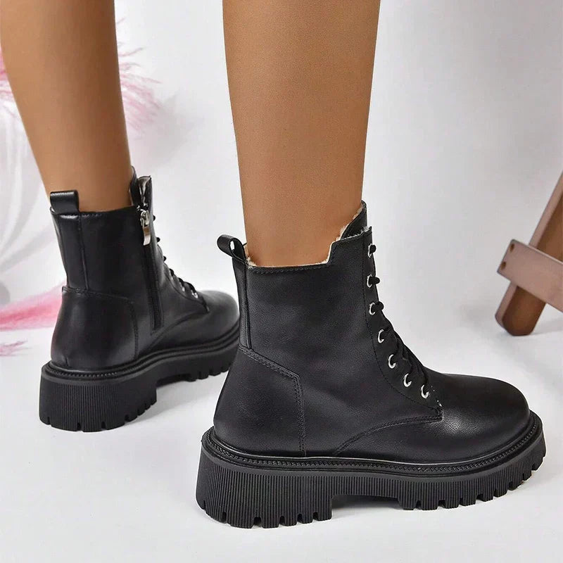 ChicPlush - Dames Plush Veterschoenen Enkellaarsjes