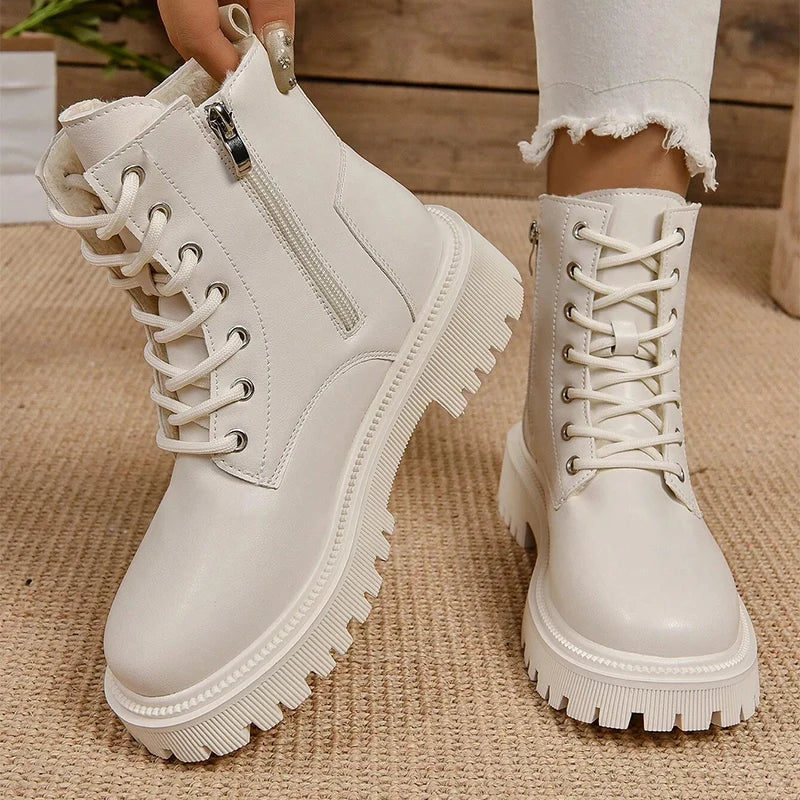 ChicPlush - Dames Plush Veterschoenen Enkellaarsjes