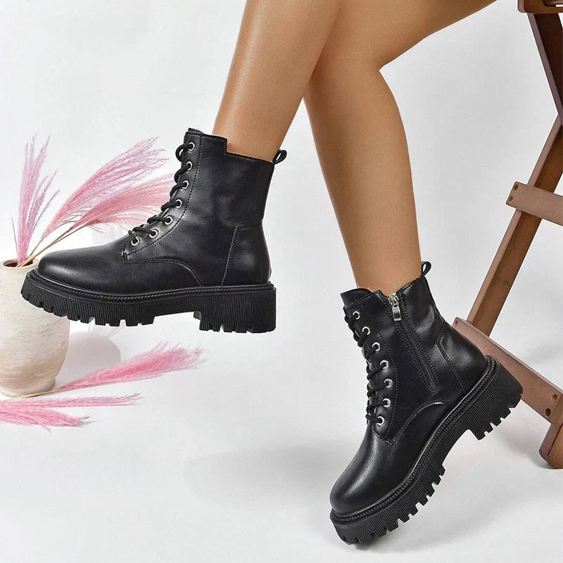ChicPlush - Dames Plush Veterschoenen Enkellaarsjes