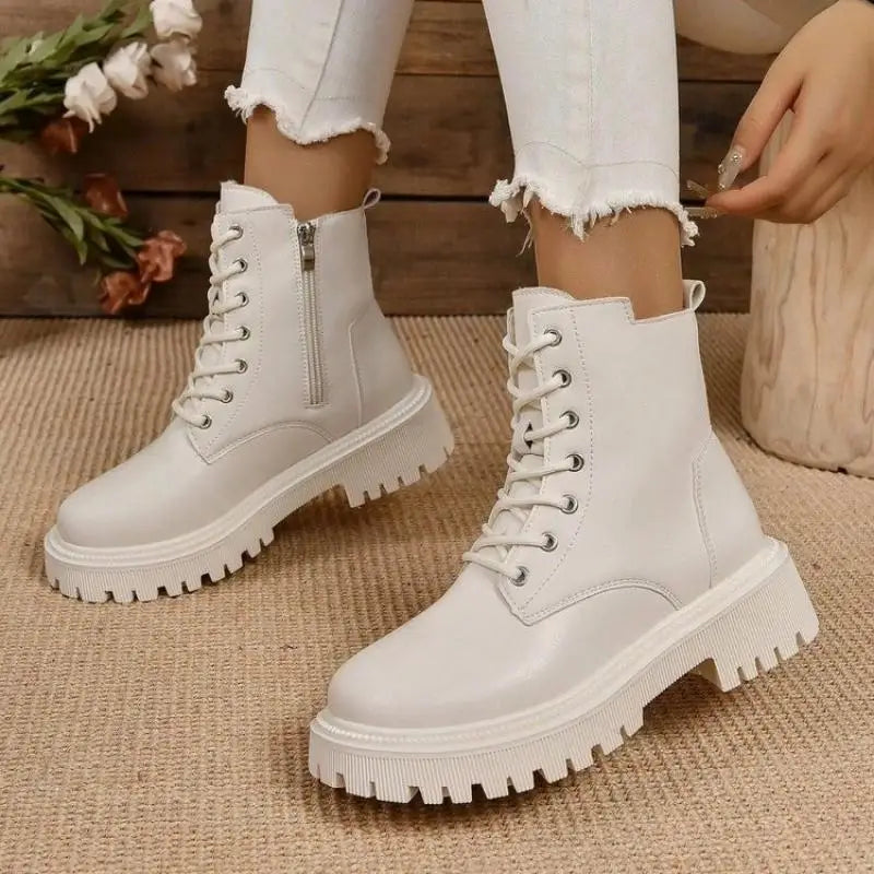 ChicPlush - Dames Plush Veterschoenen Enkellaarsjes