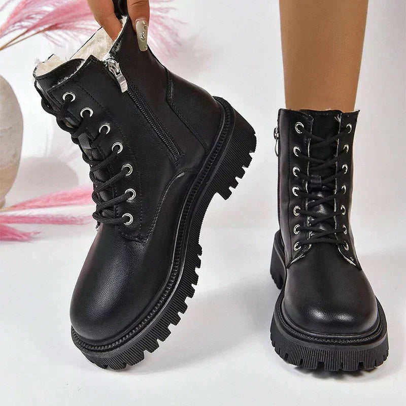 ChicPlush - Dames Plush Veterschoenen Enkellaarsjes