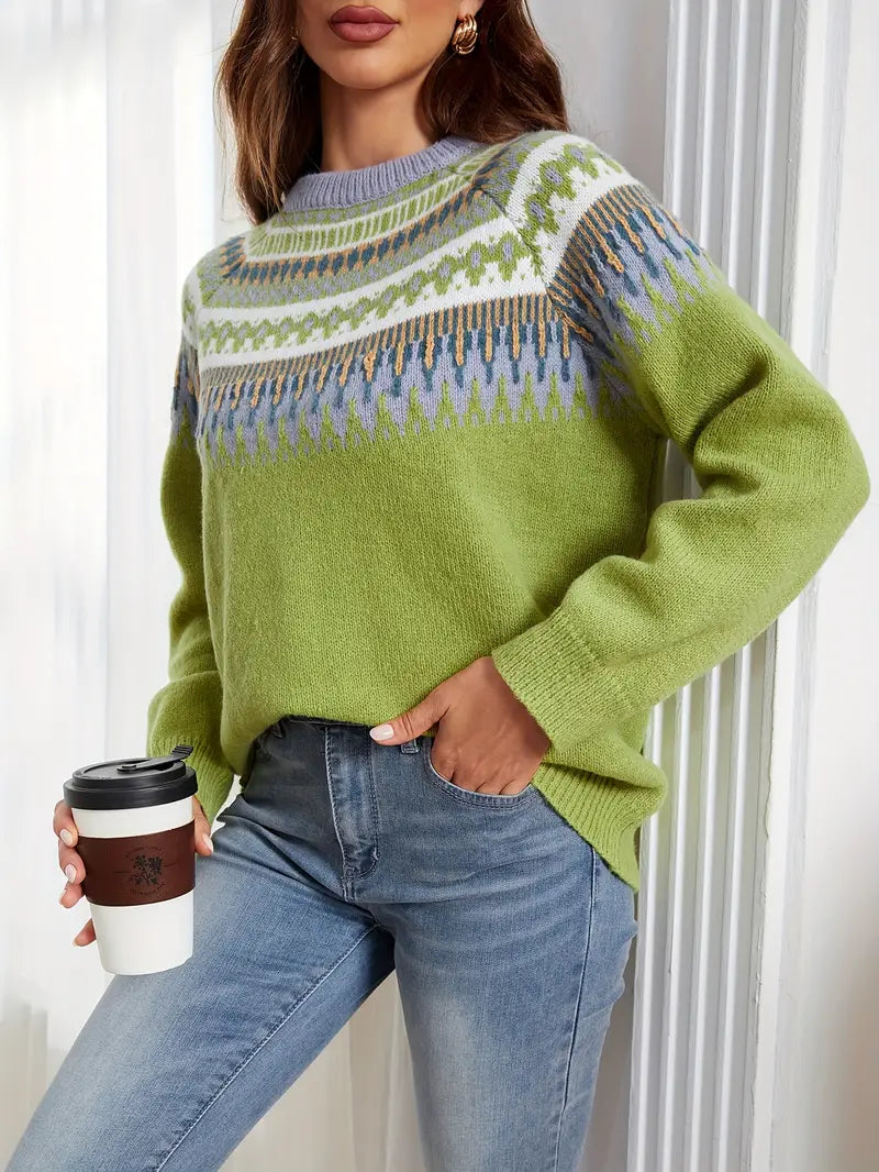 Bold Geo Pattern Sweater met Retro Stijl