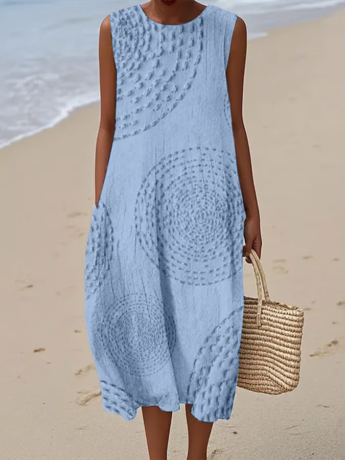 Maelle | Lange Mouwloze Jurk met Textuurpatroon