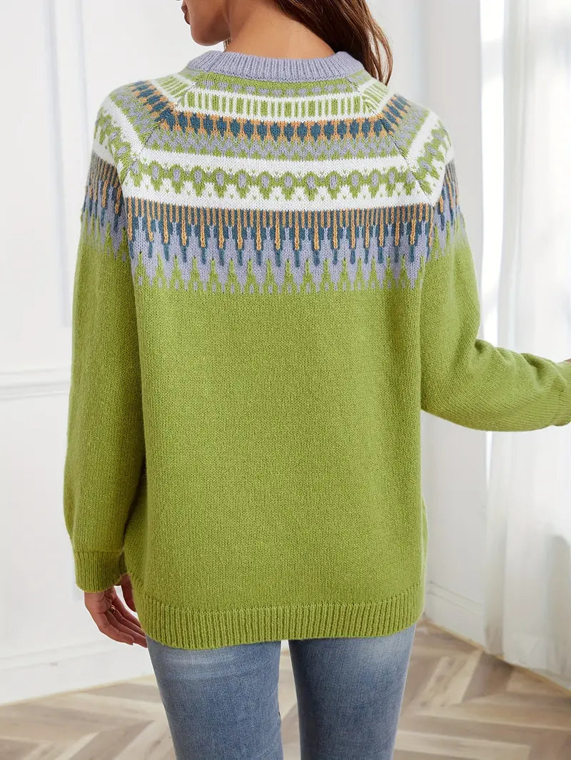 Bold Geo Pattern Sweater met Retro Stijl