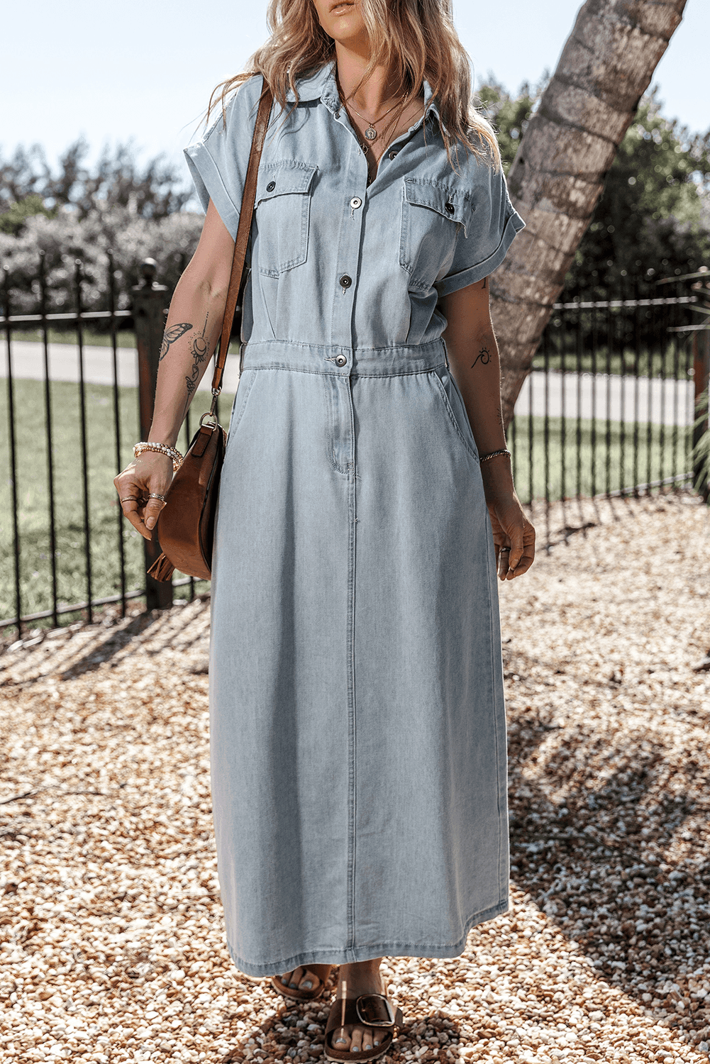 Sofia® | Elegante Denimjurk met Korte Vlindermouwen
