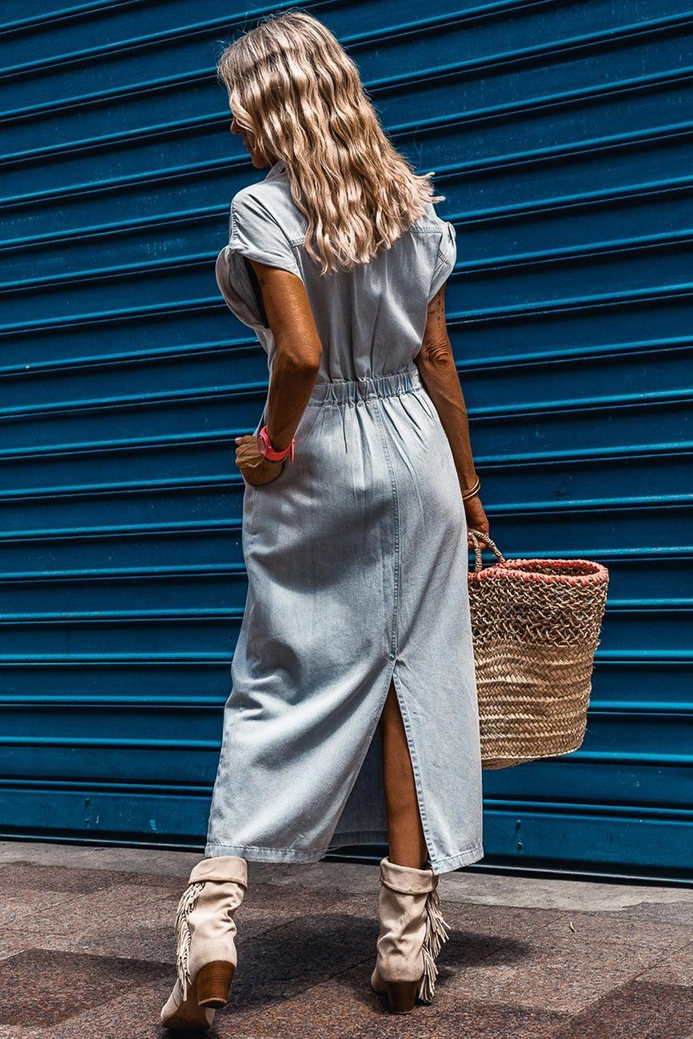 Sofia® | Elegante Denimjurk met Korte Vlindermouwen