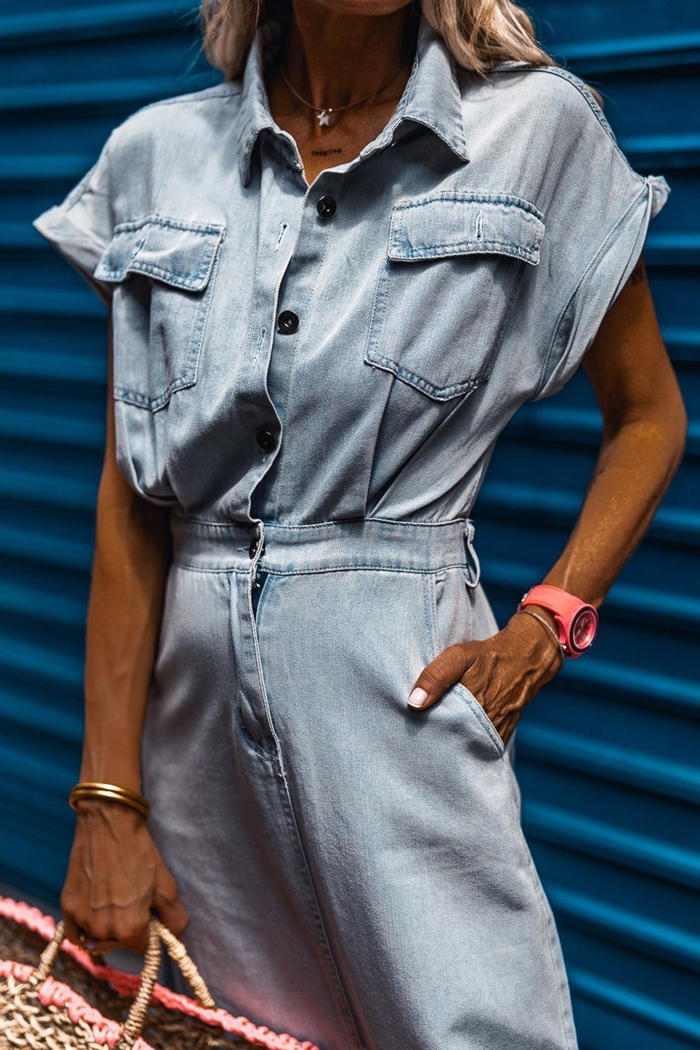 Sofia® | Elegante Denimjurk met Korte Vlindermouwen