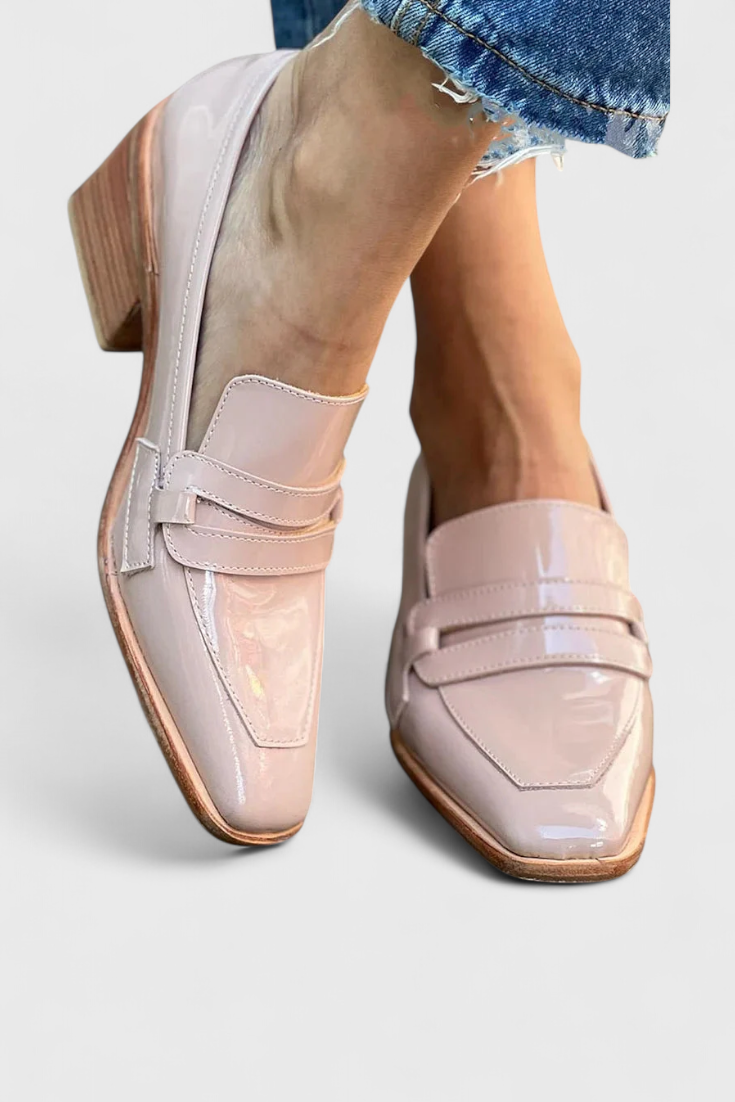 Rode Leren Lakschoenen Sasha met Vierkante Neus en Hoge Hak