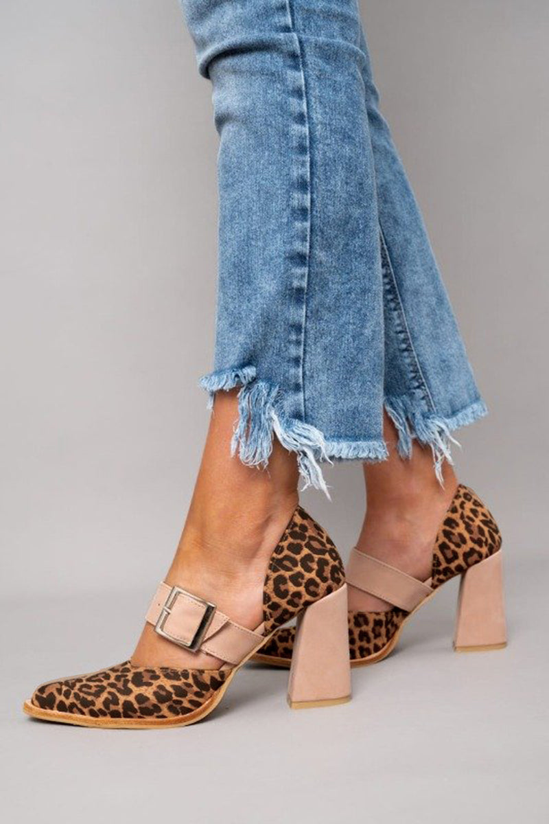 Selveta | Leopardenprint suède sandalen met stabiele hak