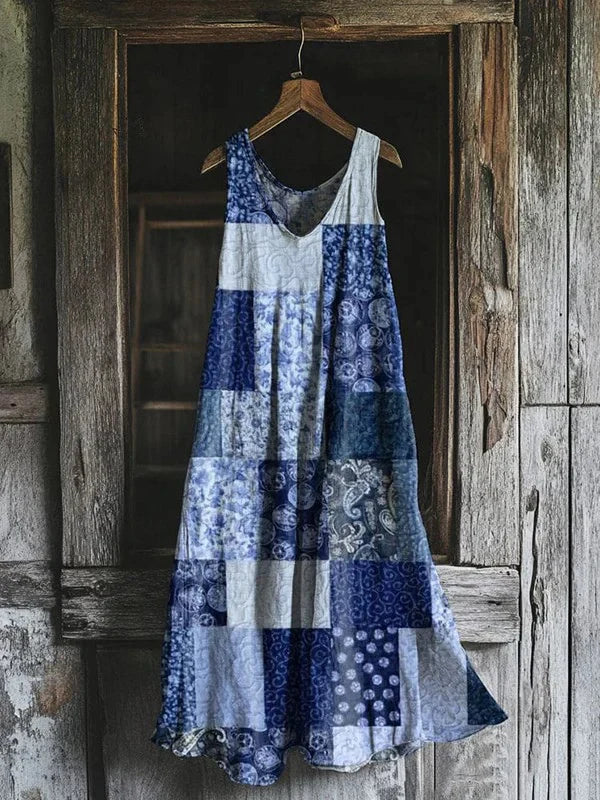 Garance – Jurk met patchworkmotief blauw
