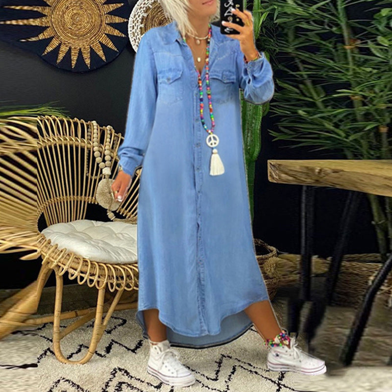 Sofia™ | Lange Mouwen Maxijurk in Denim