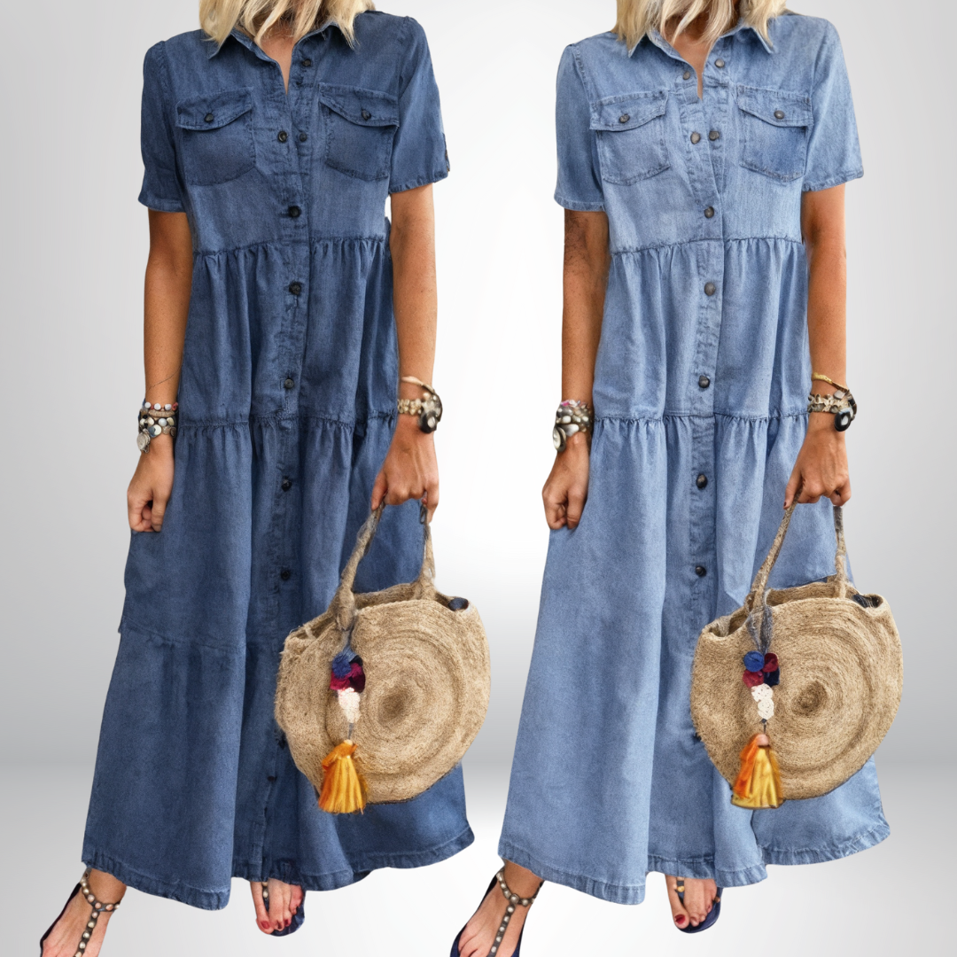 Sofia® | Zachte Denim Jurk met Knopen