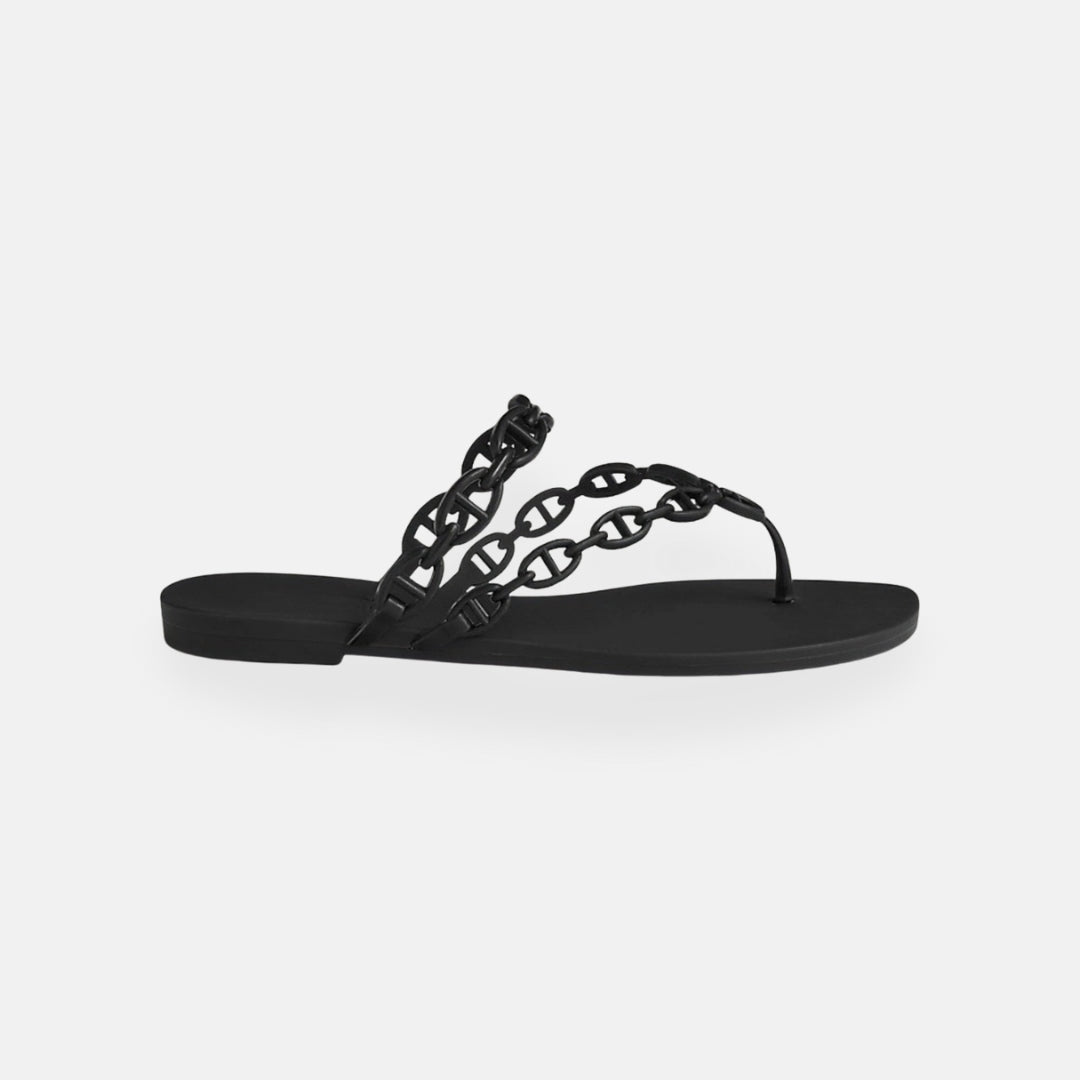 Noa | Zwarte slippers met ketting