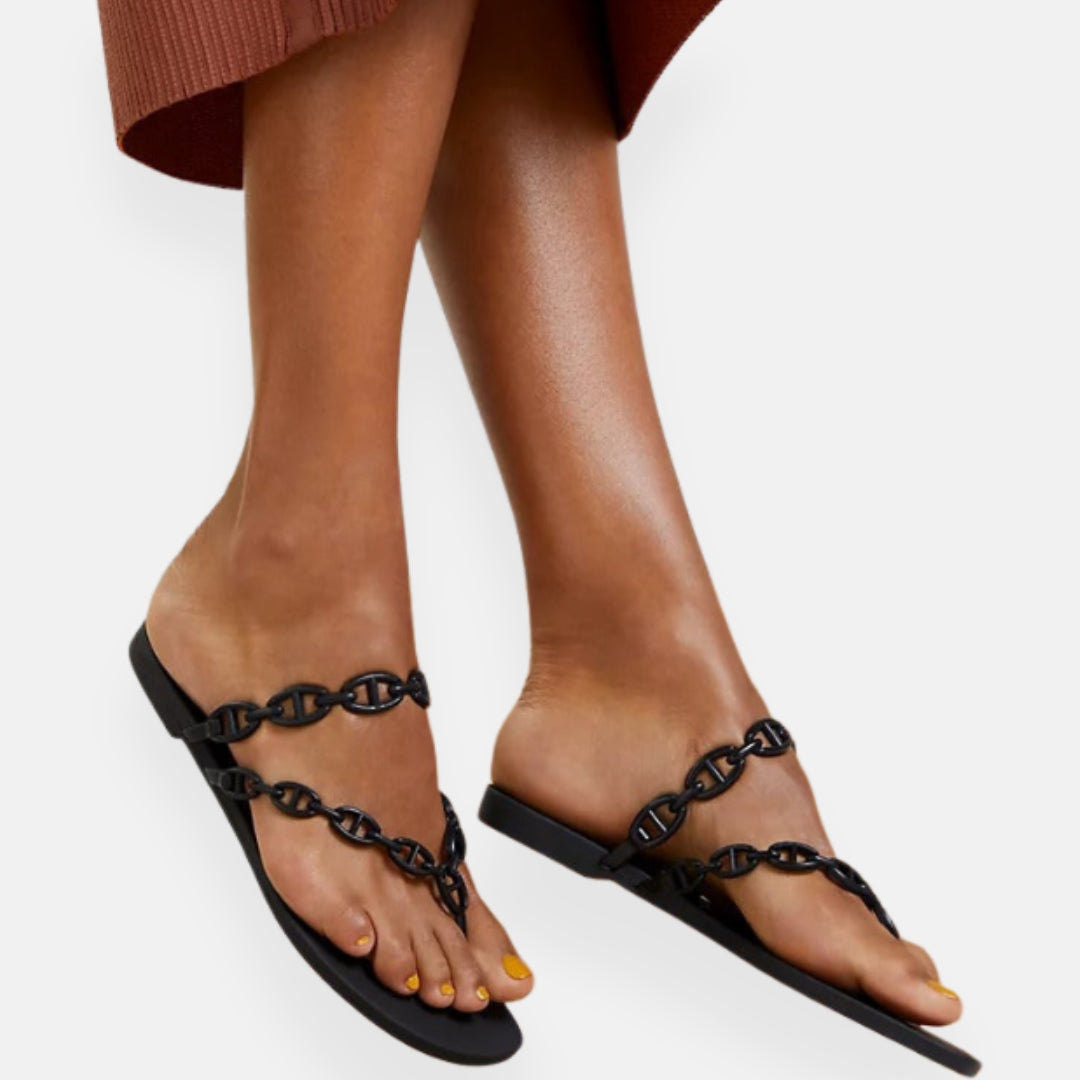 Noa | Zwarte slippers met ketting