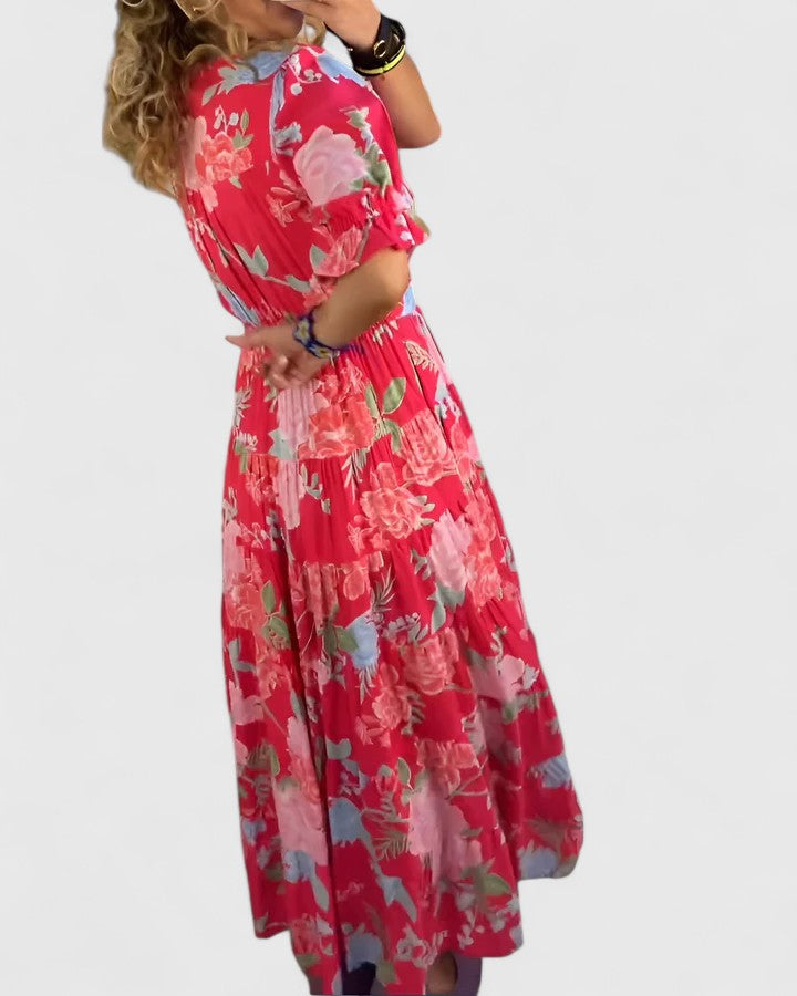 Minelda | Elegante Bloemen V-hals Jurk