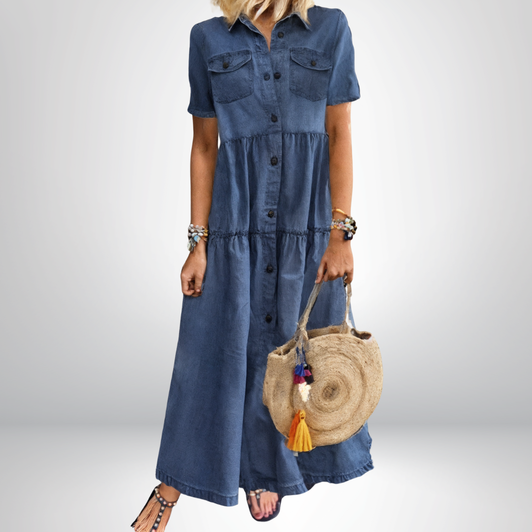 Sofia® | Zachte Denim Jurk met Knopen