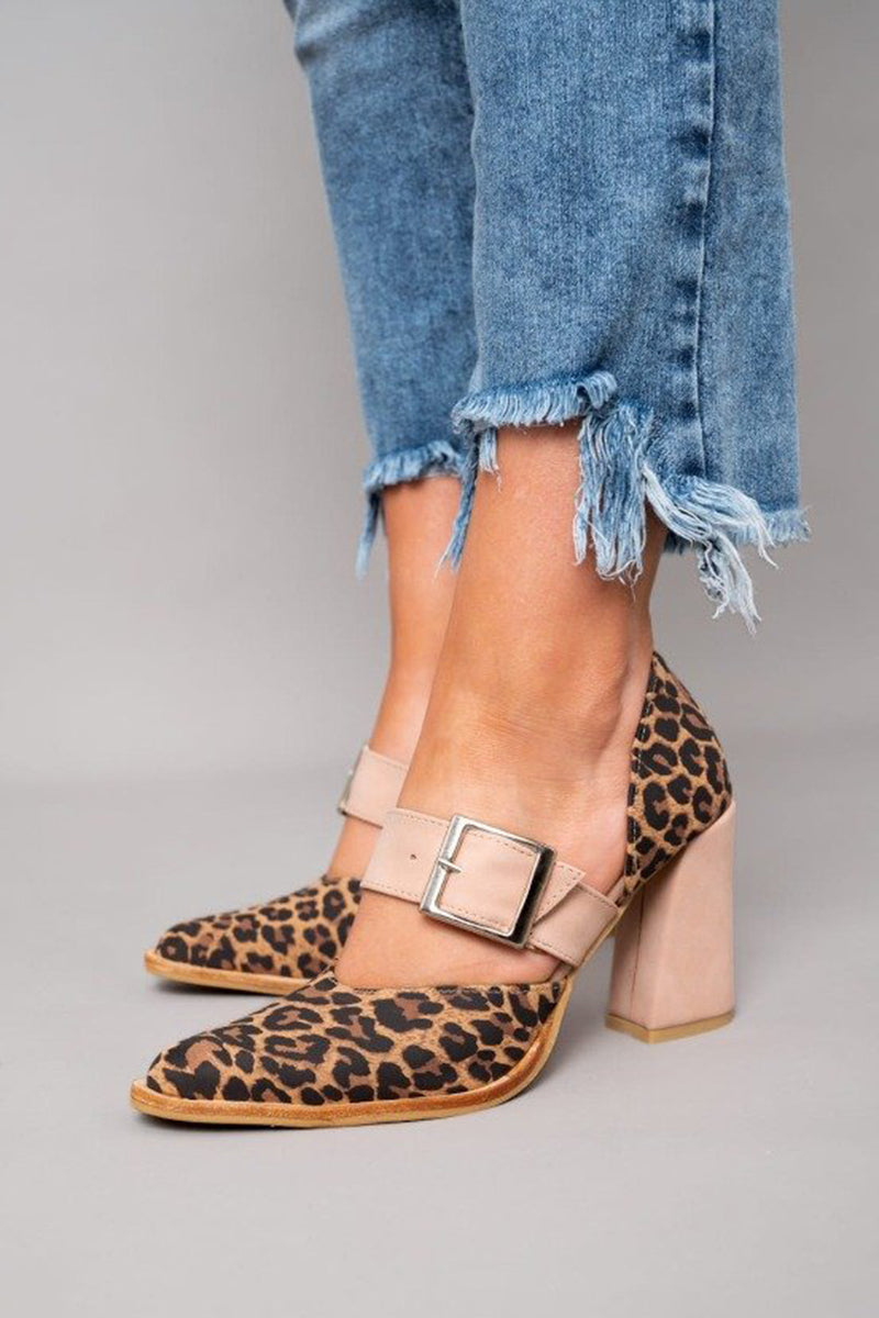Selveta | Leopardenprint suède sandalen met stabiele hak