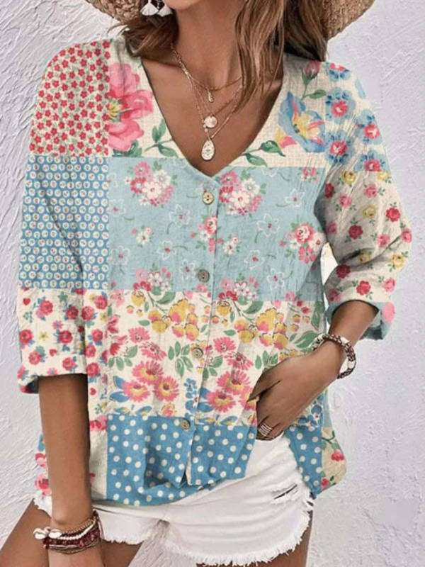 MAEVE | FLORAL PATCHWORK KNOP BLOUSE