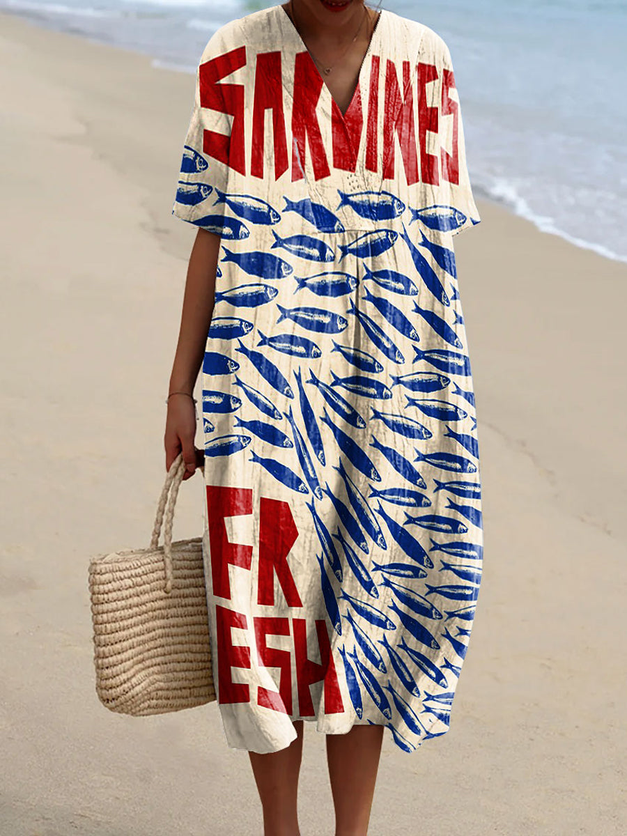 Marcia | Jurk met Sardines Print