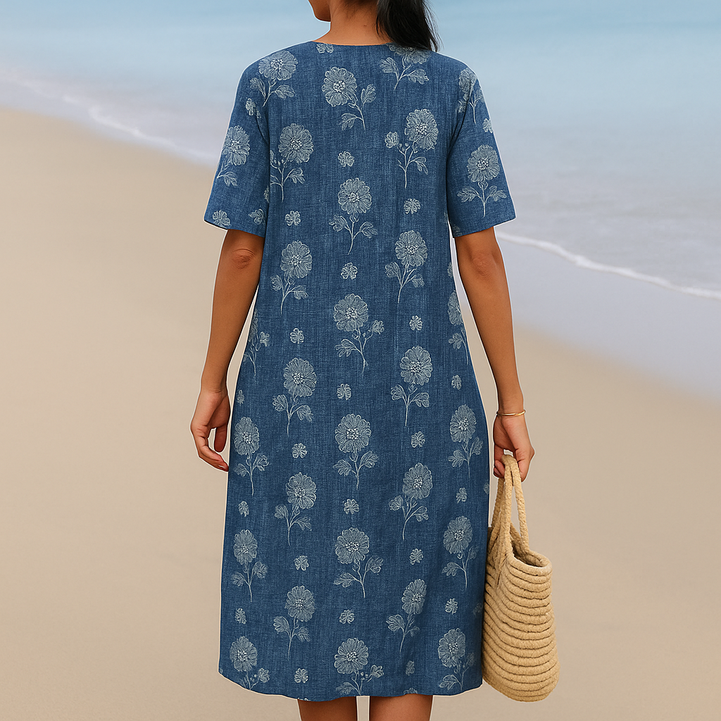 ALMA | Indigo blauwe jurk met bloemen