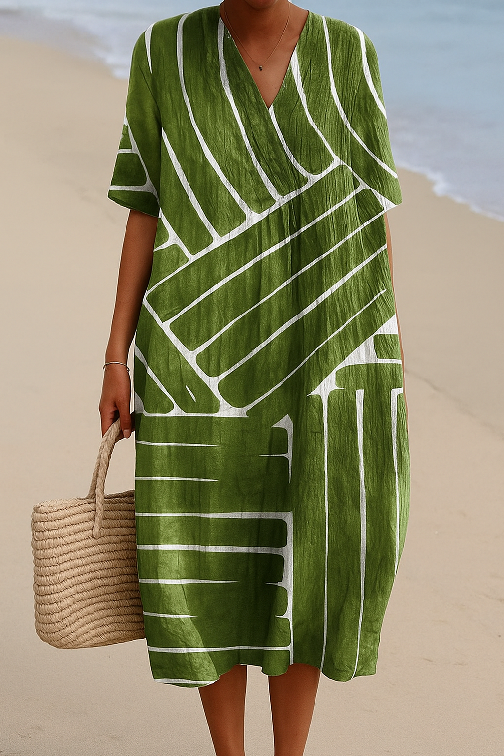 Yana | Groene jurk met geometrisch patroon