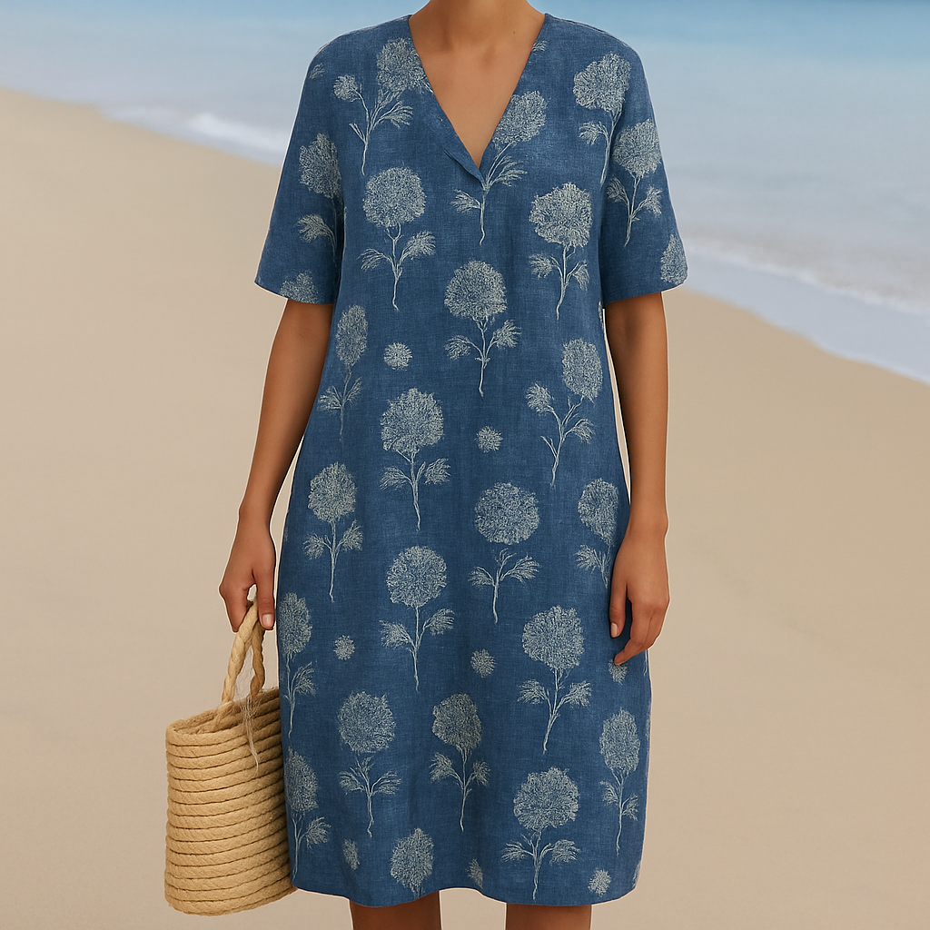 ALMA | Indigo blauwe jurk met bloemen