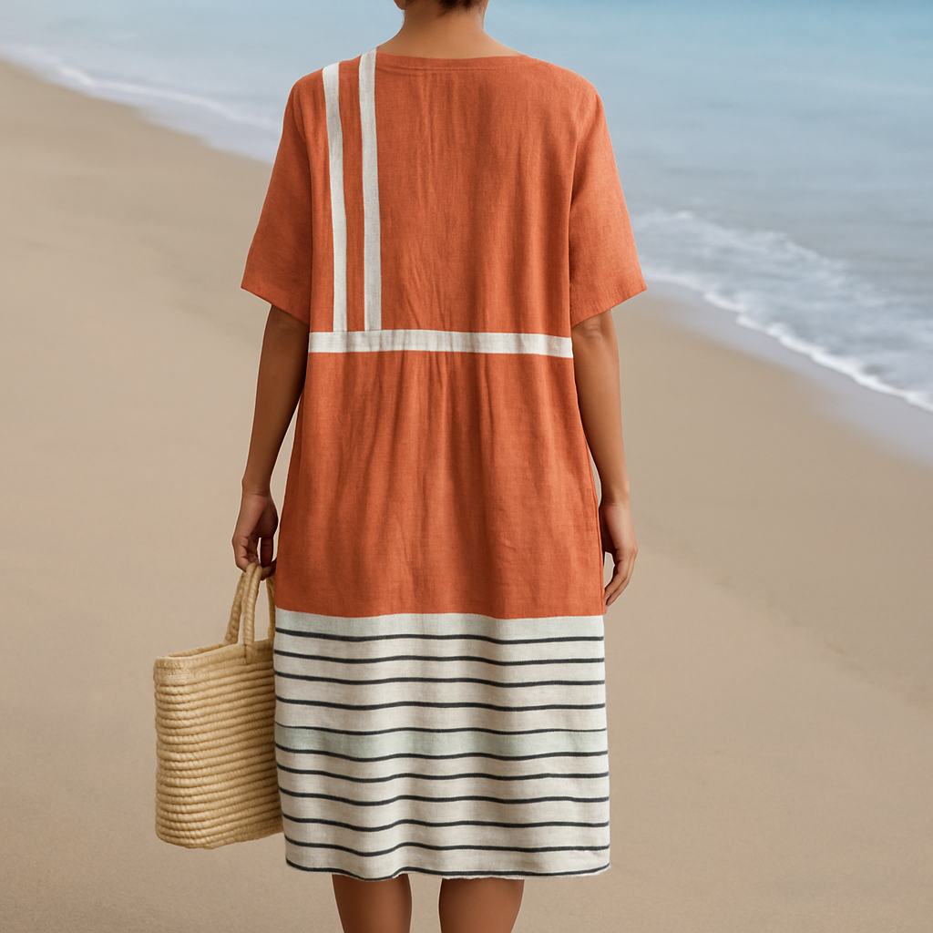 Mara | Terracotta jurk met grafische strepen