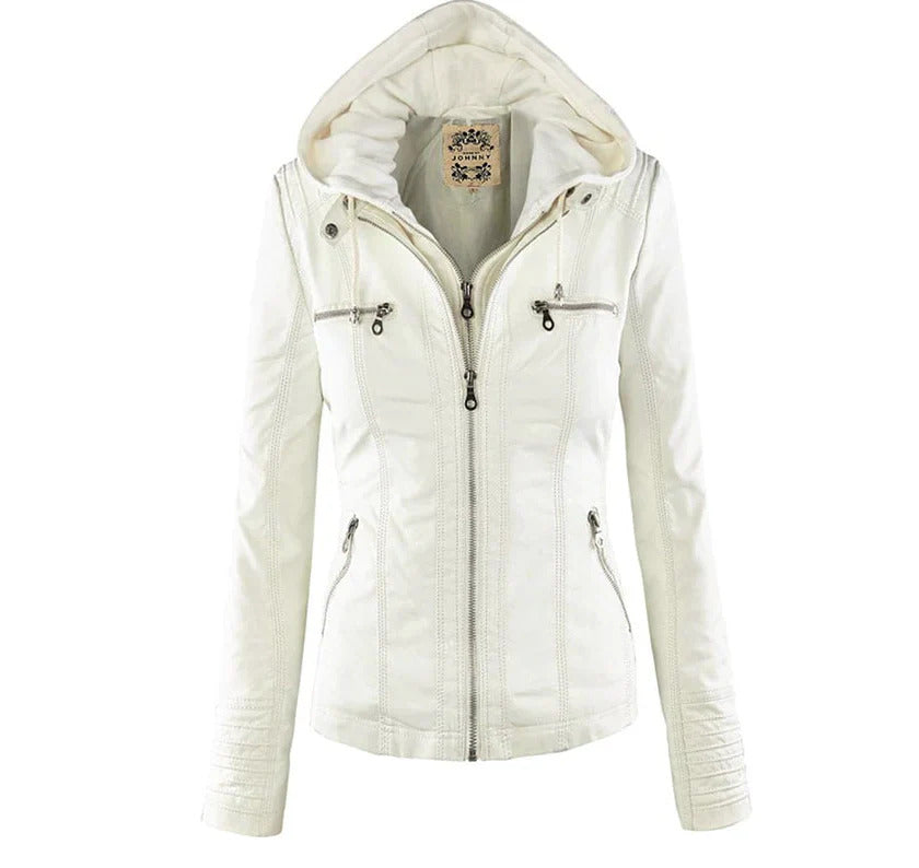 Ivory™ | Weerbestendige Dames Leren Jas met Capuchon