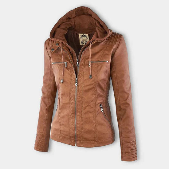 Ivory™ | Weerbestendige Dames Leren Jas met Capuchon