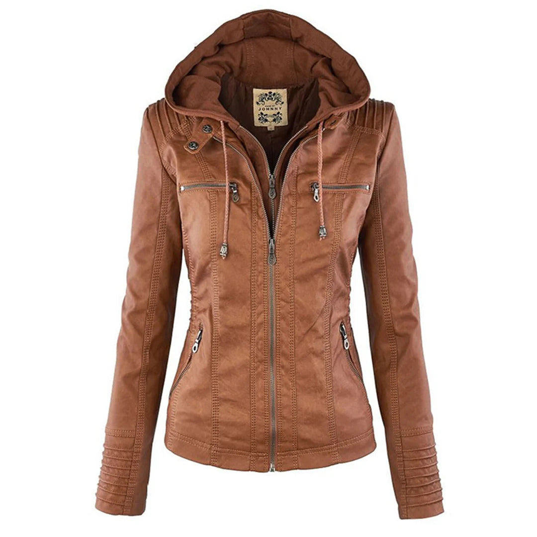 Ivory™ | Weerbestendige Dames Leren Jas met Capuchon