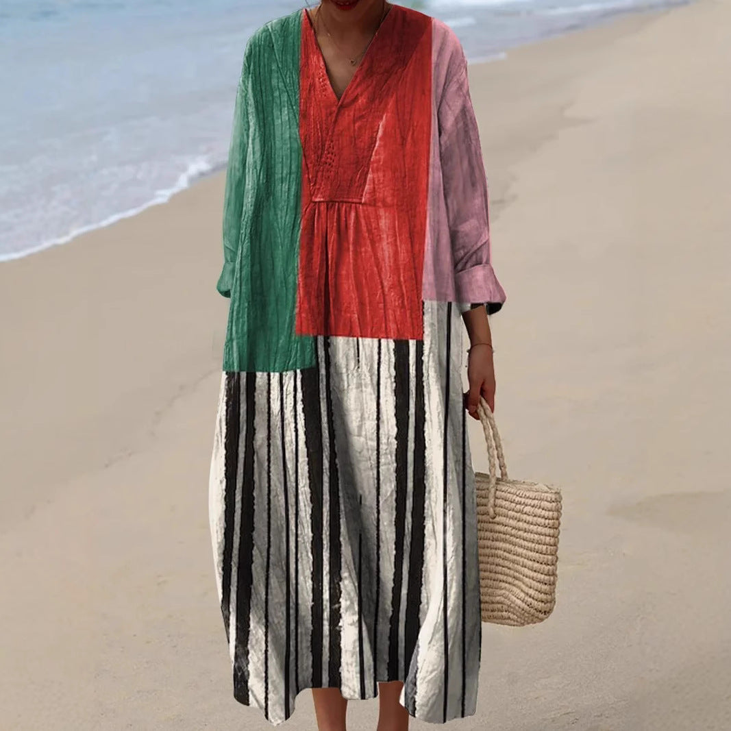 Nahla | Gestreepte Patchwork Jurk